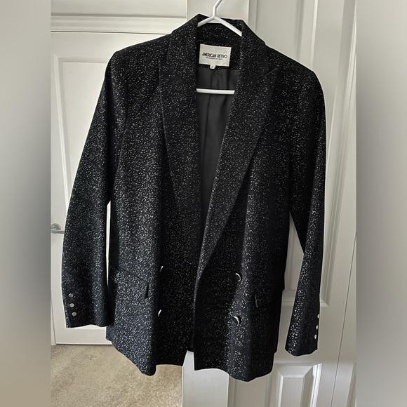 American Retro | ✨Vintage Black Velour Blazer with Silver Glitter ✨ | Size 6 - Picture 2 of 11